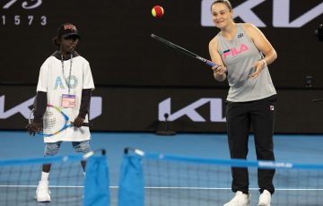 Australian Open 2022 champion Ash Barty hits with delighted juniors at First Nations Day; Fiona Hamilton, Tennis Australia