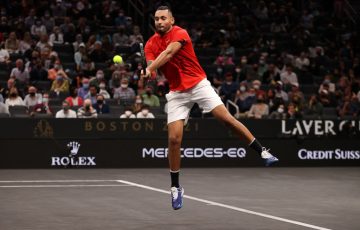 Nick Kyrgios in action at the Laver Cup in 2021. Picture: Getty Images