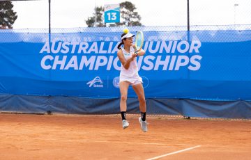 Renee Alame in action at the 2023 Australian Junior Claycourt Championships in Canberra. Picture: Tennis Australia