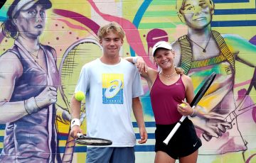 Hayden and Emerson Jones at the Queensland Tennis Centre. Picture: Tennis Australia