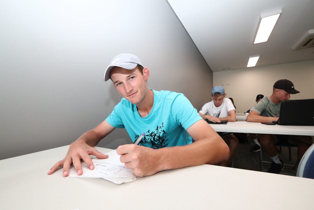 Charlie Camus studying at the National Tennis Academy. Picture: Tennis Australia