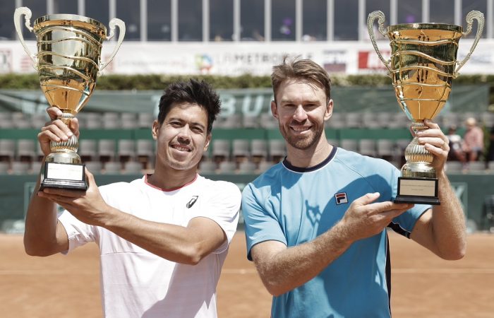 Jason Kubler and John Peers celebrate their ATP Challenger title win in France. Picture: ATP Challenger Tour