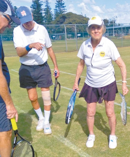 Judy Curran with the fish at Cottesloe Tennis Club. Picture: The POST
