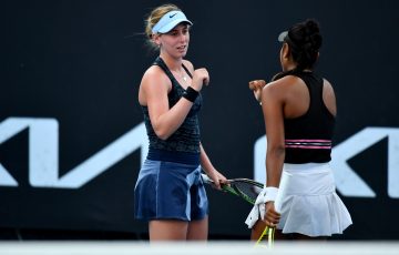 Australians Zara Larke and Anja Nayar during the Australian Open 2023 junior competition. Picture: Tennis Australia