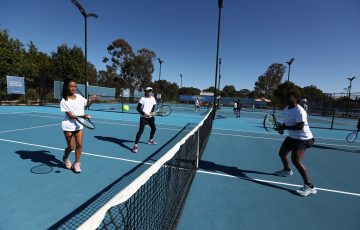 Participants at the
Tennis in the Pacific women and girls camp on the Gold Coast. Picture: Tennis Australia