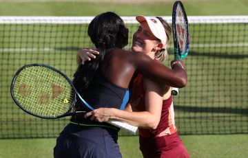 Alycia Parks and Storm Hunter embrace at Birmingham. Picture: Getty Images
