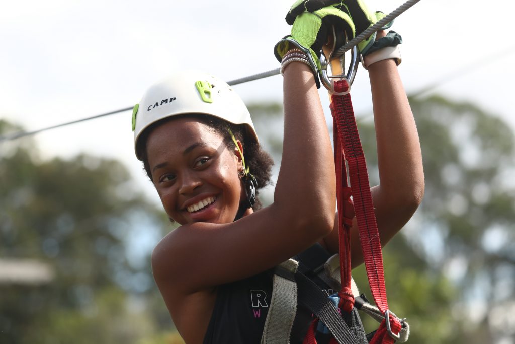 Lily Taylor during the high-ropes course at the National Tennis Academy wellbeing camp. Picture: Tennis Australia