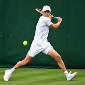 Christopher O'Connell in action during his first-round win over Hamad Medjedovic at Wimbledon. (Getty Images)