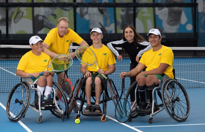 Danielle Gescheit, second from right, with some of Australia's best junior wheelchair players. Picture: Tennis Australia