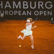 Daria Saville in action during her quarterfinal win over Jule Niemeier at the WTA tournament in Hamburg, Germany. (Getty Images)