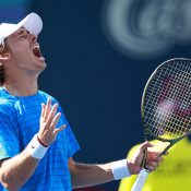 Alex De Minaur of Australia celebrates after winning his Toronto Masters semifinal against Alejandro Davidovich Fokina of Spain. (Getty Images)