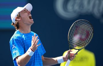 Alex De Minaur of Australia celebrates after winning his Toronto Masters semifinal against Alejandro Davidovich Fokina of Spain. (Getty Images)