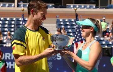 John Peers and Storm Hunter celebrate their US Open 2022 mixed doubles victory. Picture: Getty Images