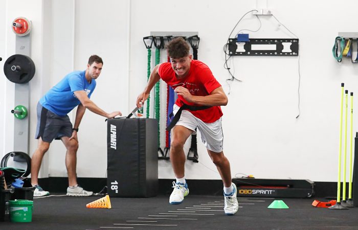 Daniel Jovanovski undergoes sprint testing at the Tennis Australia National Combine. Picture: Tennis Australia