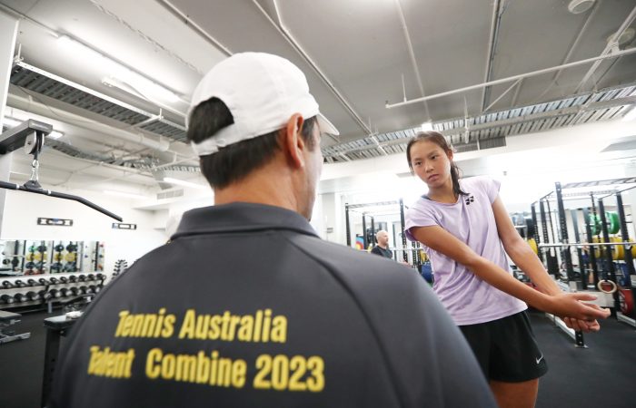 Koharu Nishikawa at the Tennis Australia Talent Combine in Brisbane. Picture: Tennis Australia