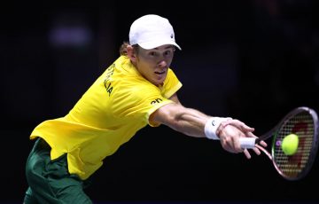 Alex de Minaur in action during the 2023 Davis Cup Finals in Manchester. Picture: Getty Images