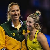 Alicia Molik and Storm Hunter at the Billie Jean King Cup Finals in 2022; Courtesy ITF 