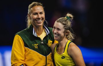 Alicia Molik and Storm Hunter at the Billie Jean King Cup Finals in 2022; Courtesy ITF