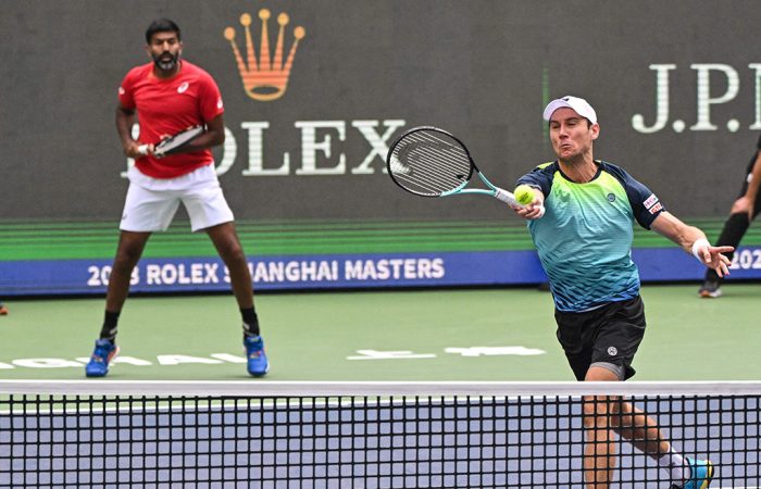 Rohan Bopanna and Matt Ebden in action at Shanghai. Picture: Getty Images