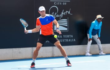 James Duckworth in action at Playford. Picture: Tennis SA