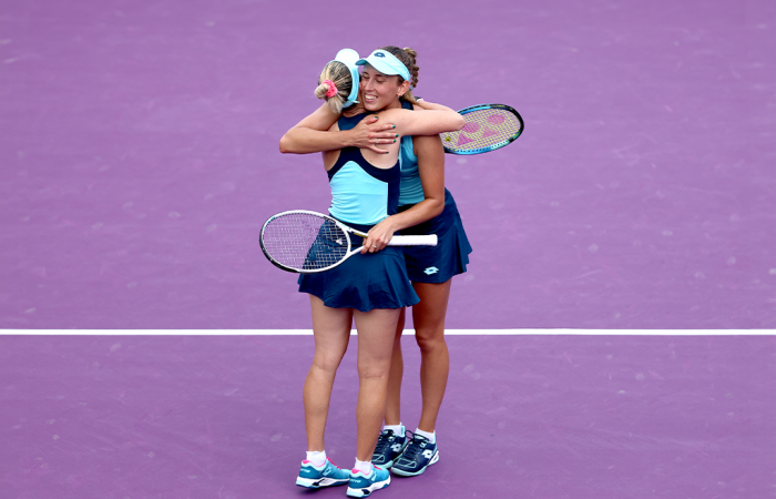 Storm Hunter and Elise Mertens win opening match in Cancun for WTA Finals. Picture: Getty