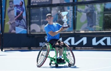 Anderson Parker celebrates his victory at the 2023 Australian Wheelchair Tennis National Championships. Picture: Tennis Australia