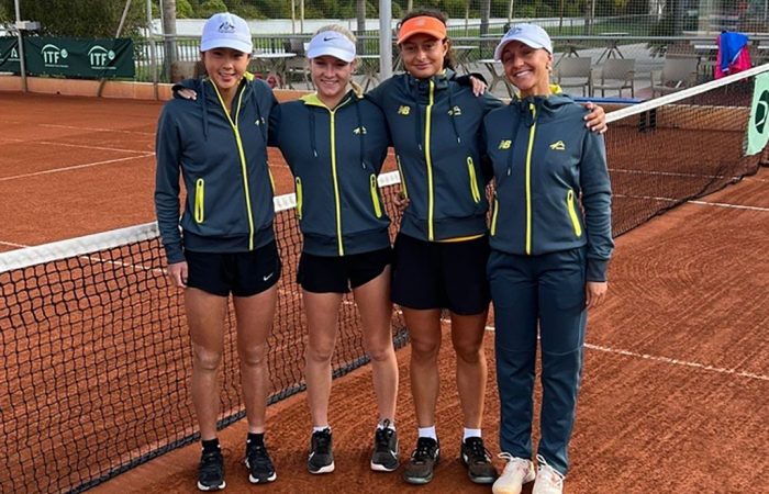 Koharu Nishikawa, Emerson Jones, Tahlia Kokkinis and captain Olivia Rich at the 2023 Junior Billie Jean King Cup Finals in Spain.