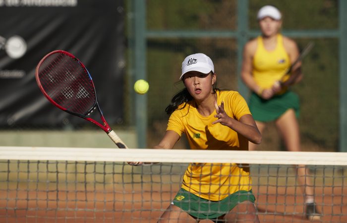 CORDOBA, SPAIN - NOVEMBER 07: Koharu Nishikawa (AUS) Emerson Jones (AUS) 2023 Billie Jean King Cup By Gainbridge Juniors Finals at Real Aero Club de Cordoba on November 07, 2023 in Cordoba, Spain (Photo by Manuel Queimadelos//Quality Sport Images/ITF)