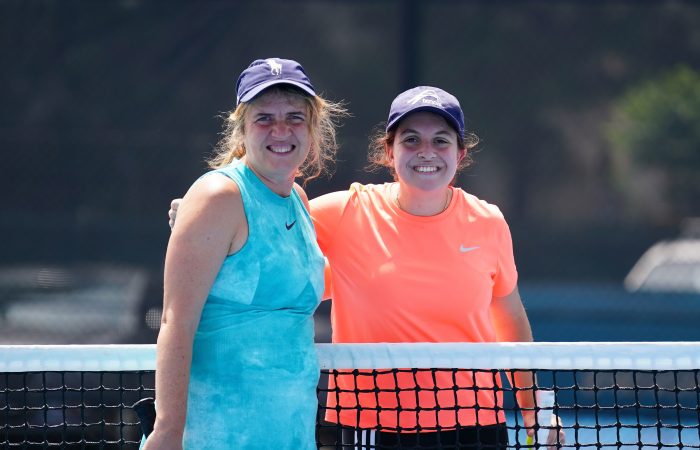 Andriana Petrakis and Carla Lenarduzzi at the Australian Tennis Championships at Tennis World, Albert Reserve in Melbourne on Thursday, November 23, 2023. Photo by TENNIS AUSTRALIA/ SCOTT BARBOUR