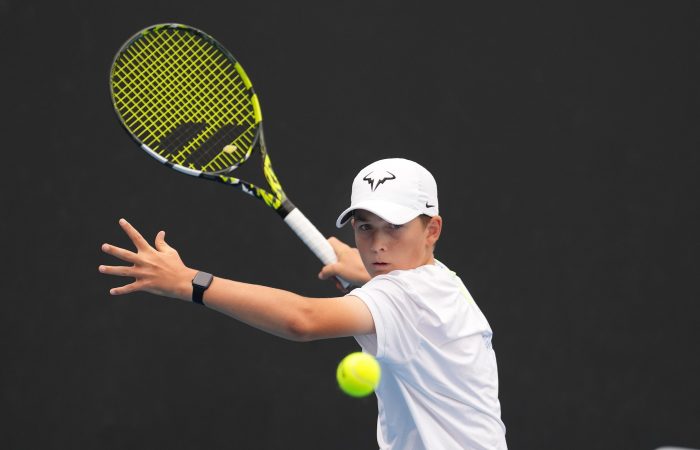Tommy Camus in action at the 2023 December Showdown. Picture: Tennis Australia