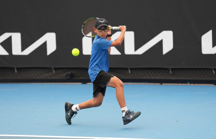 Aidan Chan in action at the 2023 December Showdown. Picture: Tennis Australia