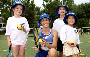 Storm Hunter meets young fans at Malvern Tennis Club. Picture: Tennis Australia
