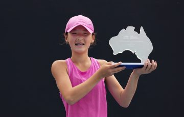 Hannah Park celebrates her win in the 12/u Australian Junior Tour Masters. Picture: Tennis Australia