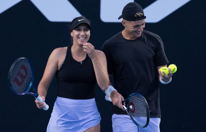 Jaimee Fourlis and Andrew Harris at Australian Open 2024. Picture: Tennis Australia