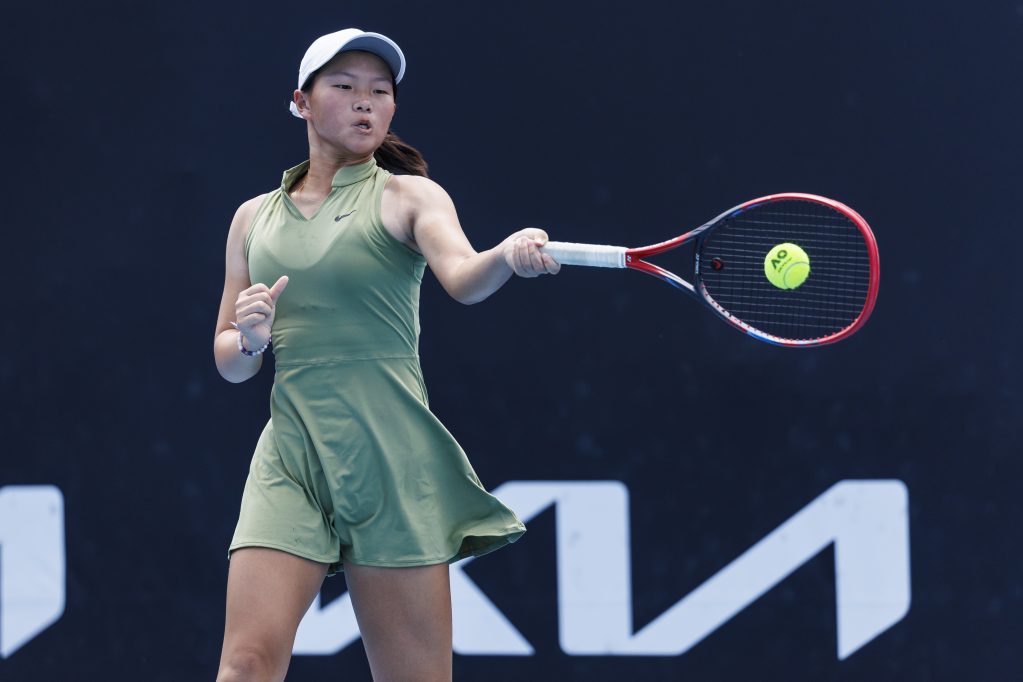 Emilie Chen in action during the AO Asia-Pacific Elite Trophy. Picture: Tennis Australia