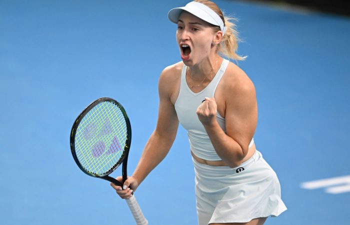 Daria Saville celebrates at Hobart International 2024. Picture: Getty Images