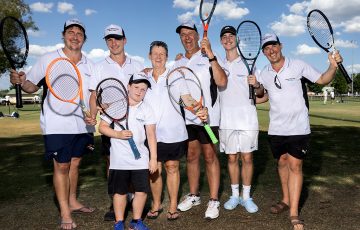 (L-R) Joel, Ethan, Harley, Judy, Neil, Zac and Daniel Langstaff at 2024 Tennis Victoria Country Week at Wodonga Tennis Club (TENNIS AUSTRALIA/ FIONA HAMILTON)