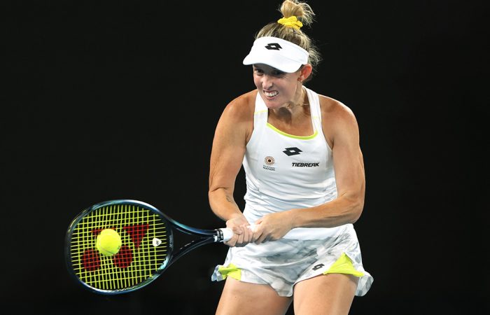 January 19: Storm Hunter (AUS) plays Barbora Krejcikova (CZE) at Rod Laver Arena during the 2024 Australian Open on Friday, January 19, 2024. Photo by TENNIS AUSTRALIA/ ALEX COPPEL