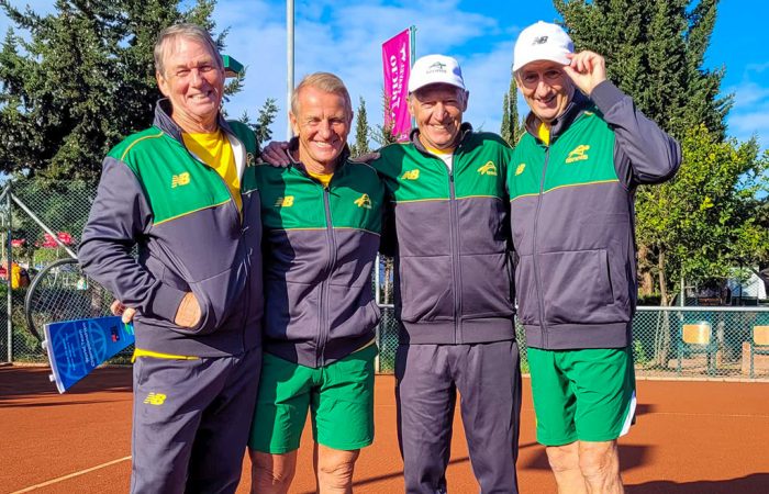 Glenn Busby, second from left, won two gold medals at the ITF Masters World Individual Championships. 
