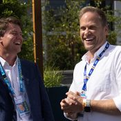 Tim Davies (right) with Today Show colleague Alex Cullen at the Australian Open. Picture: Tennis Australia