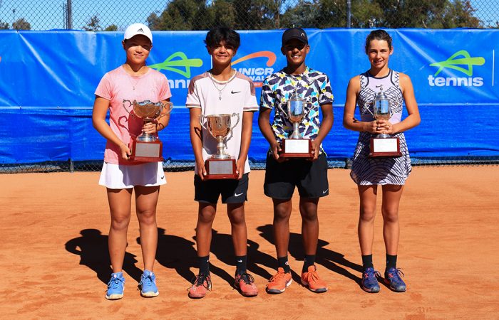 Emilie Chen, Ethan Domingo, Christian Joseph and Ana Maric won the singles titles at the 2024 Australian Claycourt Championships. Pictures: Tennis Australia