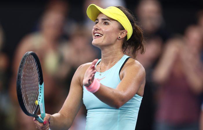 Arina Rodionova celebrates beating Sofia Kenin in the second round of the 2024 Brisbane International. Photo: Getty Images