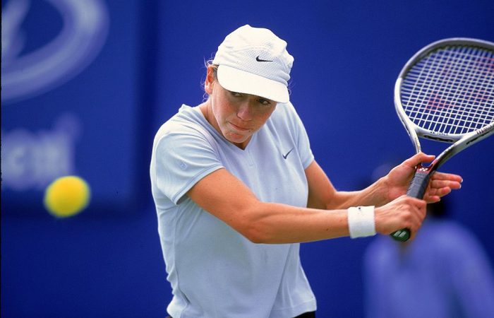 Annabel Taylor (then Ellwood) in action at Australian Open 2001. Picture: Getty Images