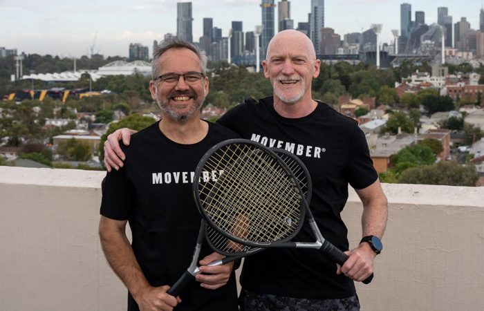 Jamie Blair and Glenn Pope are preparing to break the Guinness World Record for the Longest Tennis Singles Marathon. Picture: Movember