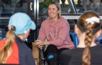 Storm Hunter talks to participants at a Tennis Australia 11s National Camp in Melbourne this week. Picture: Tennis Australia