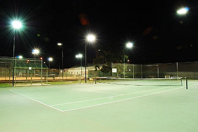 tennis courts and clubhouse